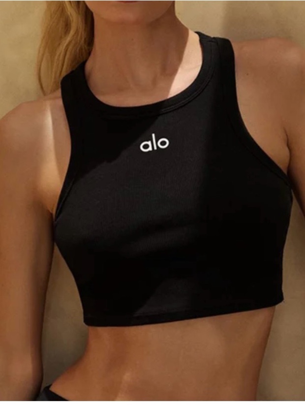 NWT Alo Aspire High Neck Black Crop Tank